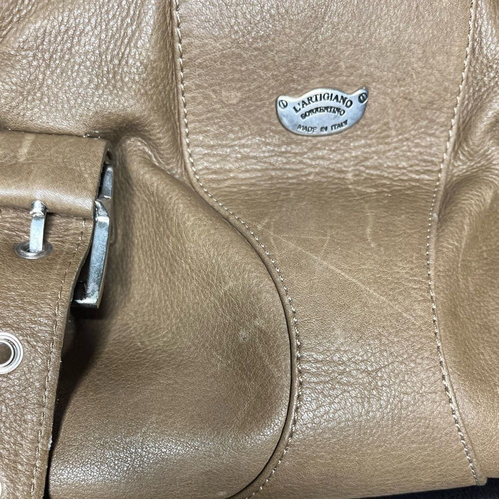 L’Artigiano Leather Tote Brown Tan Shoulder Bag Womens Purse Borse In Pe… - Picture 6 of 12